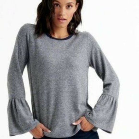 NWT Lucky Brand Soft and Slouchy Navy Striped Bell Sleeve Tunic Sweater Top - Picture 4 of 8